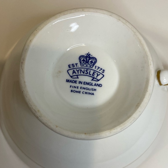 Vtg Aynsley Hand Painted Teacup and Saucer Pink Rose Pink Marble Like Gold Trim - Picture 9 of 10